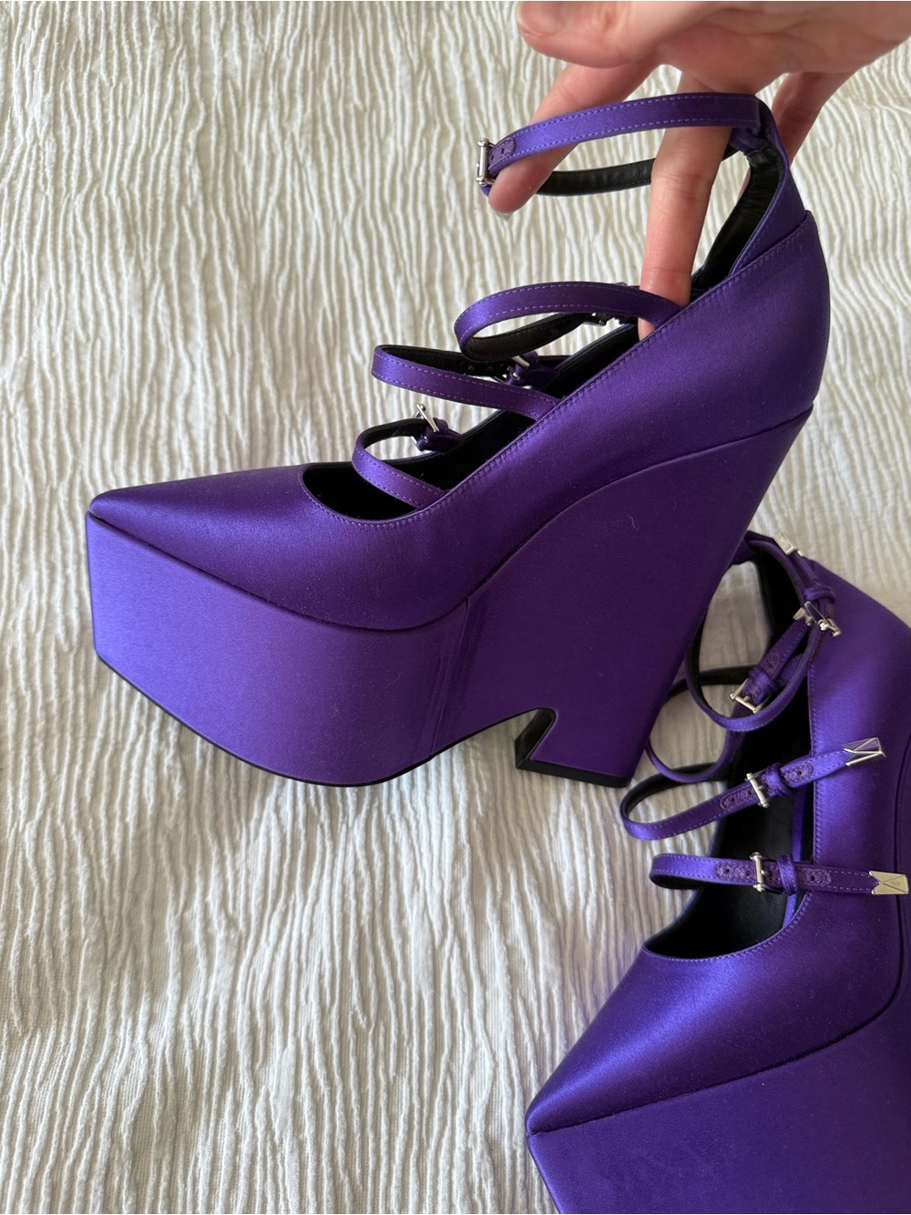 Versace Tempest Deep Purple Satin Platform Pumps - Picture 10 of 14